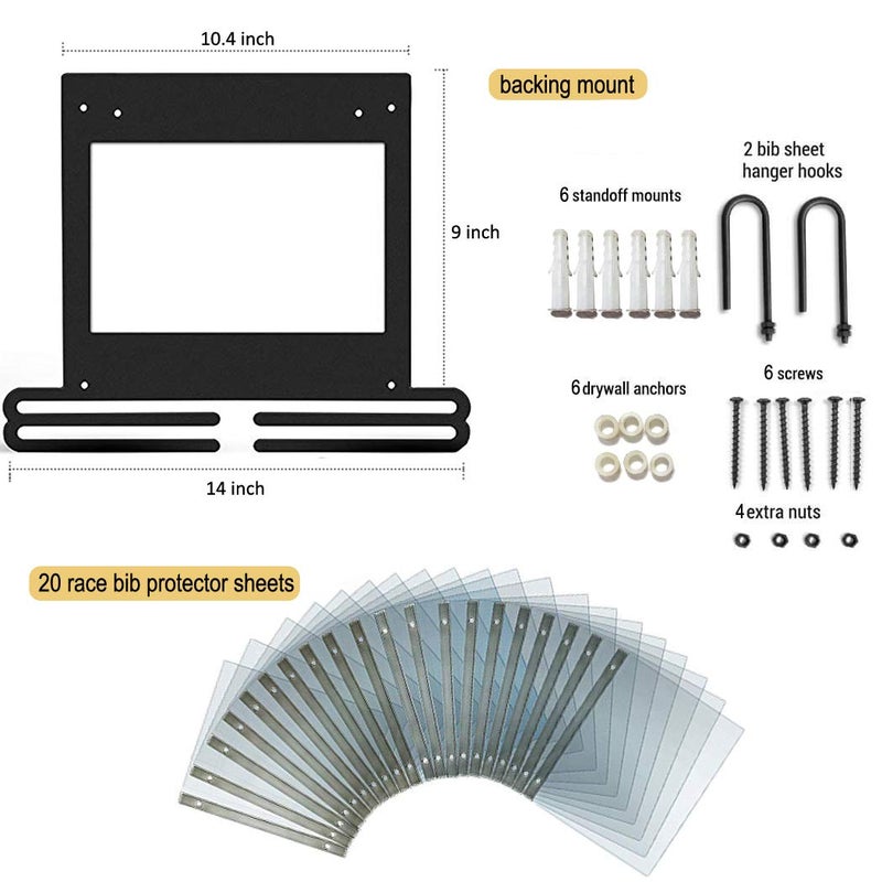 Jolitac Sports Medal Awards Display Rack Wall Mounted Marathon Medals Hanger Holder for 60+ Medals 100 Runner Race Bibs 20 Bibs Flip Vinyl Sleeves (Original) - Image 3